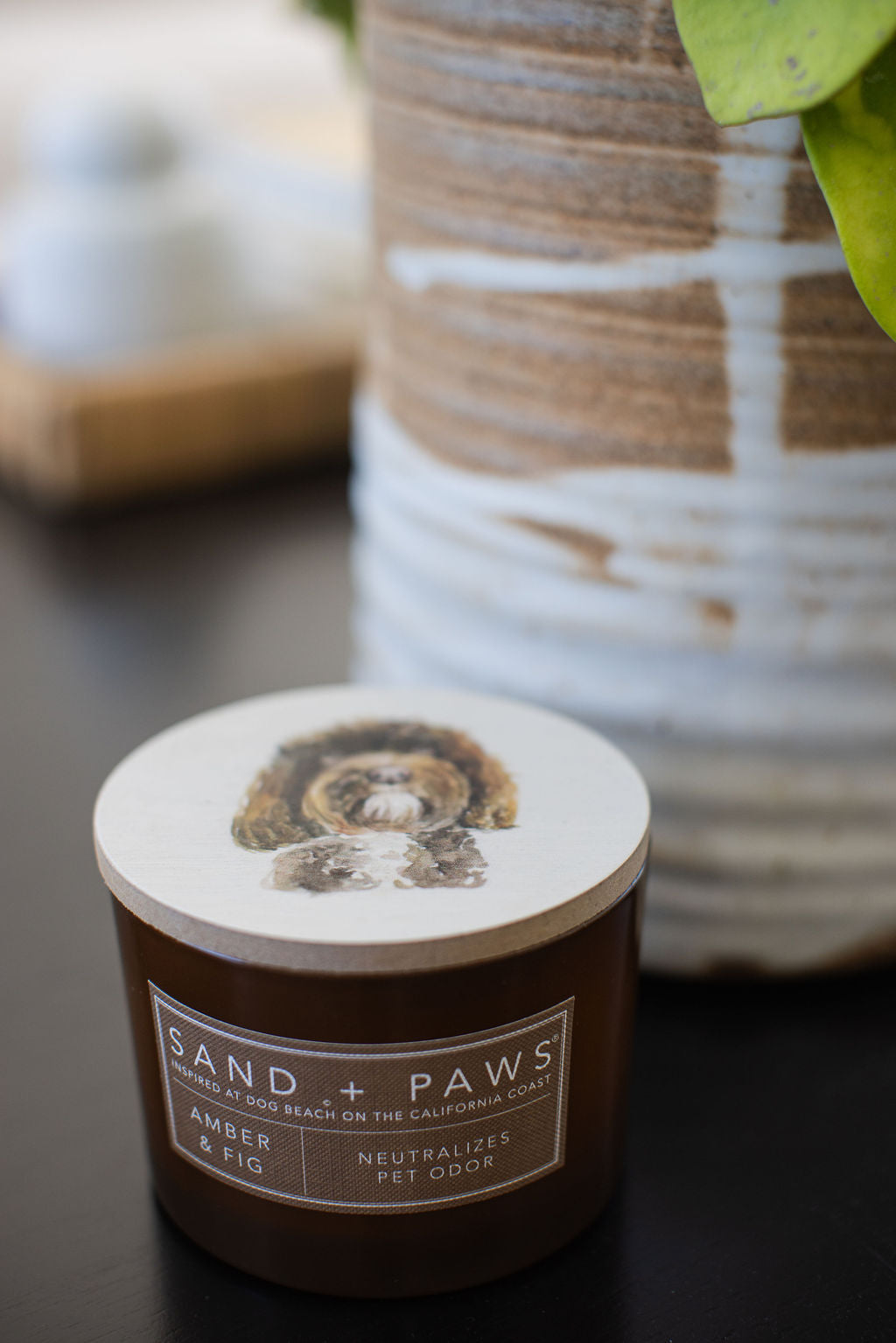 Cozy Sand + Paws Amber & Fig 12 oz scented candle
