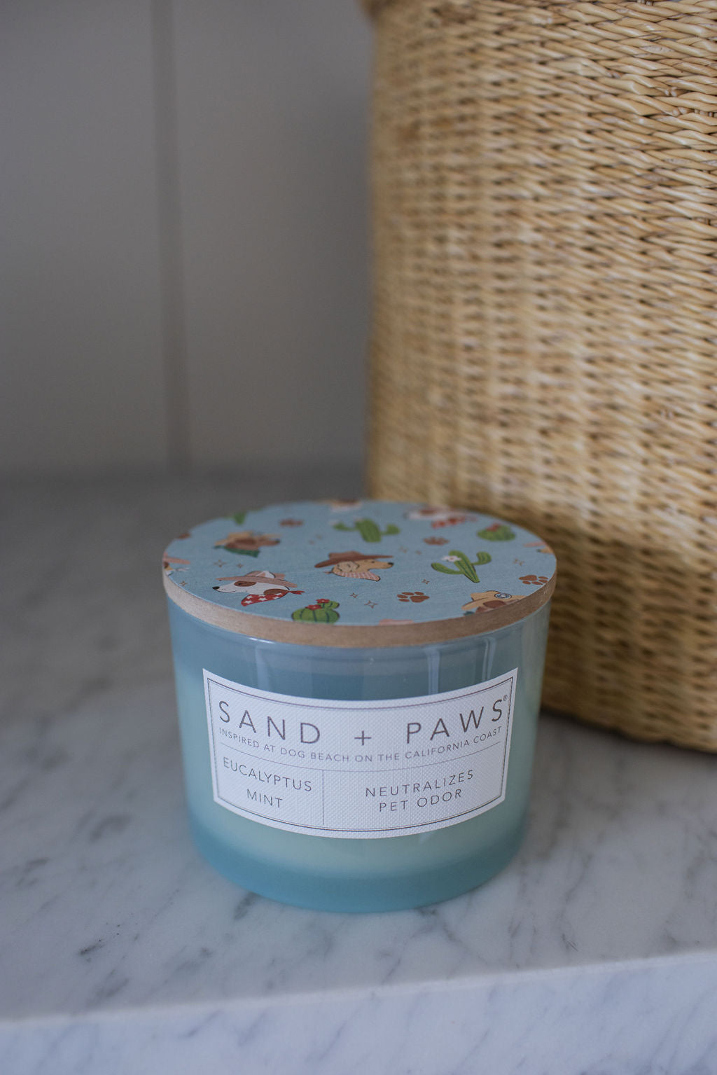 Cozy Sand + Paws Eucalyptus Mint 12 oz scented candle