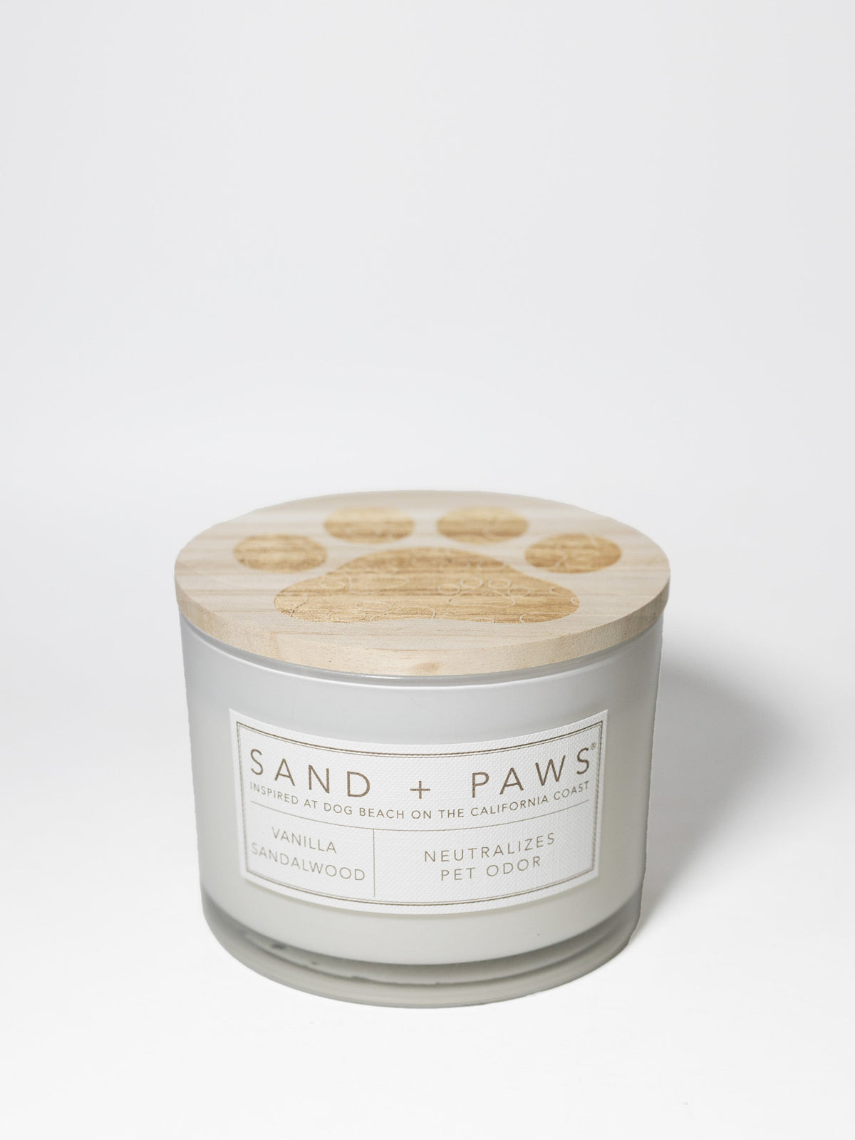 Cozy Sand + Paws Vanilla Sandalwood 12 oz scented candle